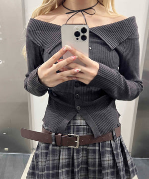 フロントボタンオフショルトップス