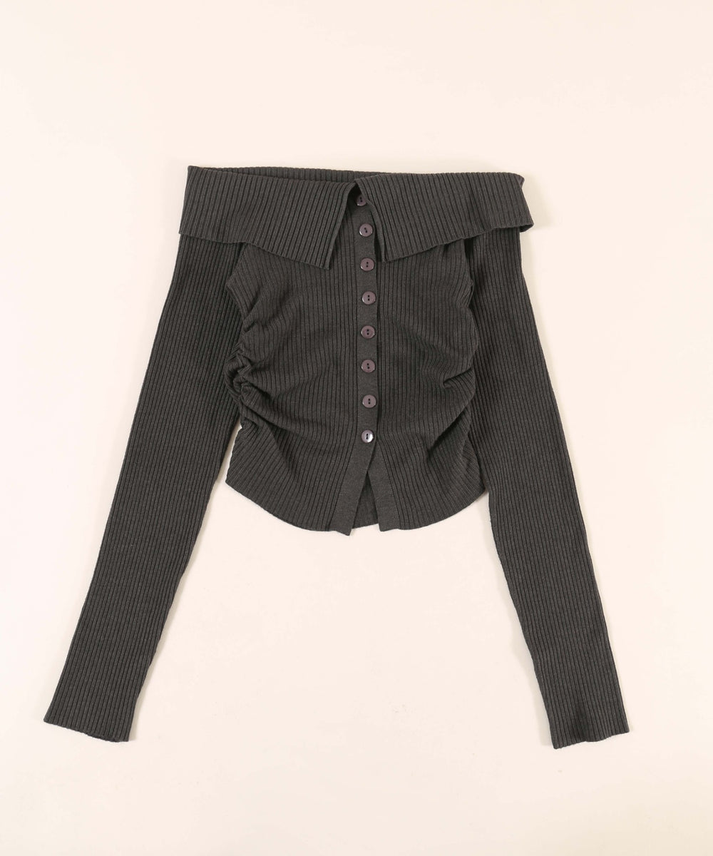 フロントボタンオフショルトップス