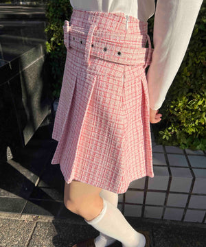 ベルト付きツイードスカート