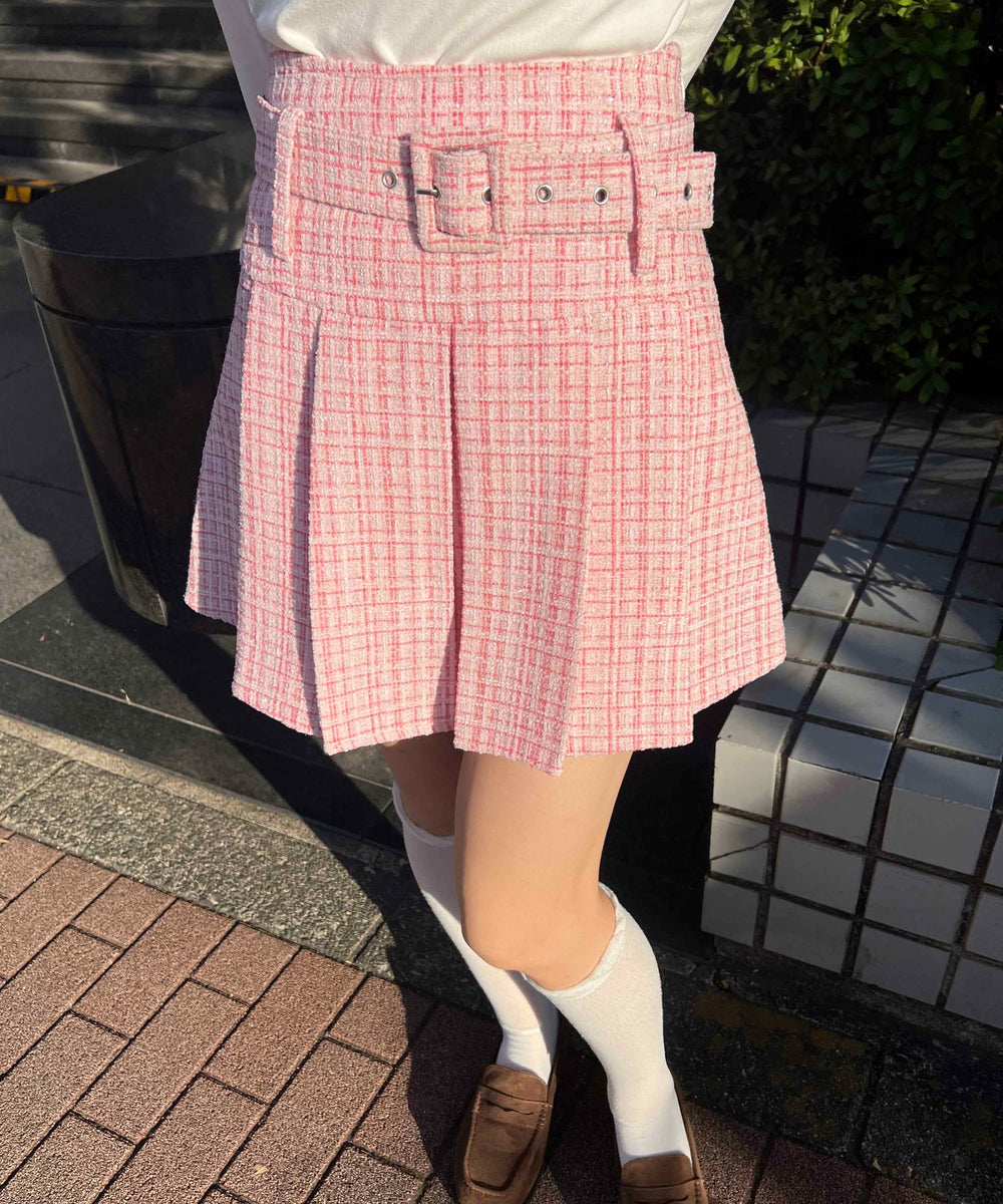 ベルト付きツイードスカート