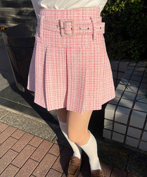 ベルト付きツイードスカート