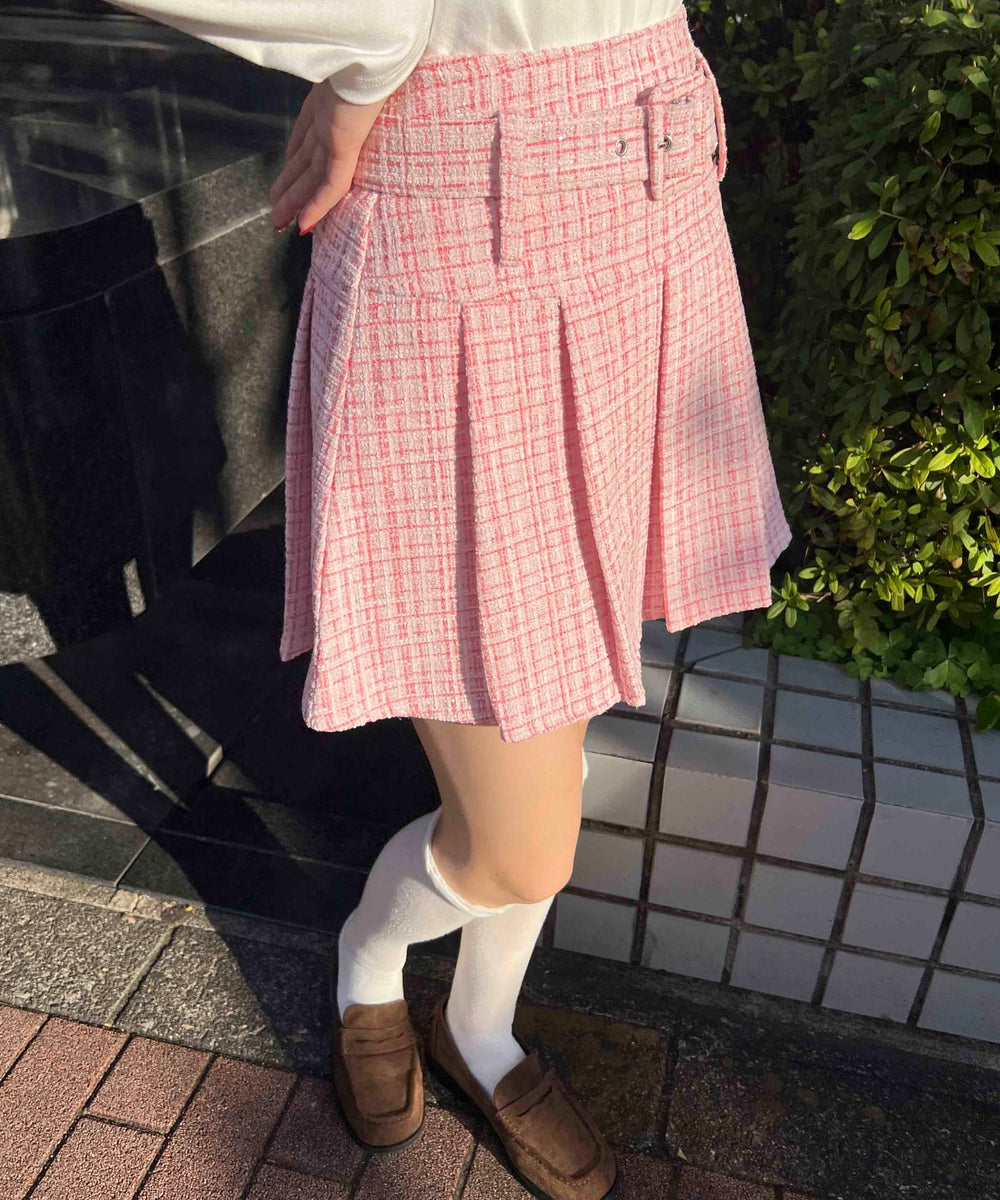ベルト付きツイードスカート