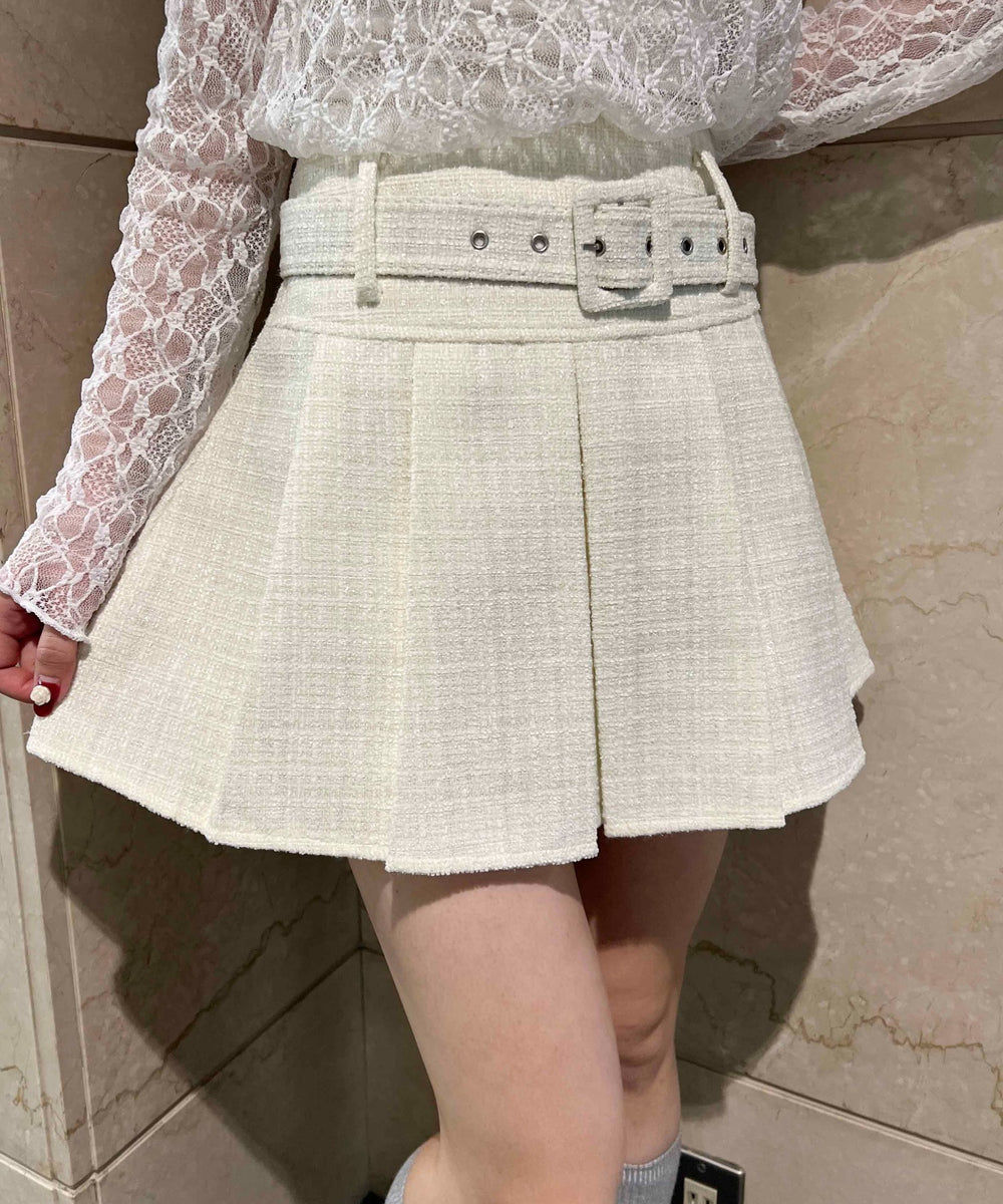 ベルト付きツイードスカート