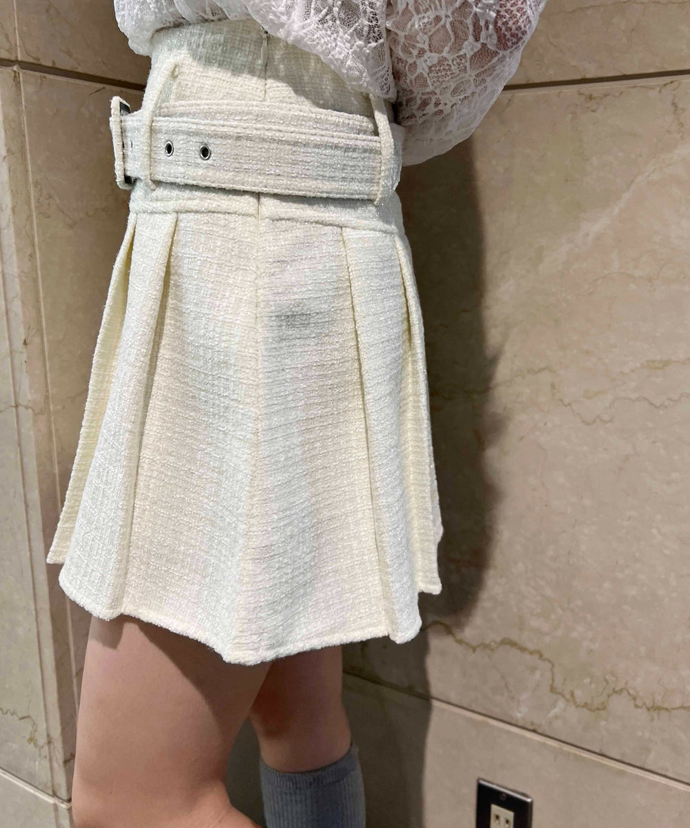 ベルト付きツイードスカート