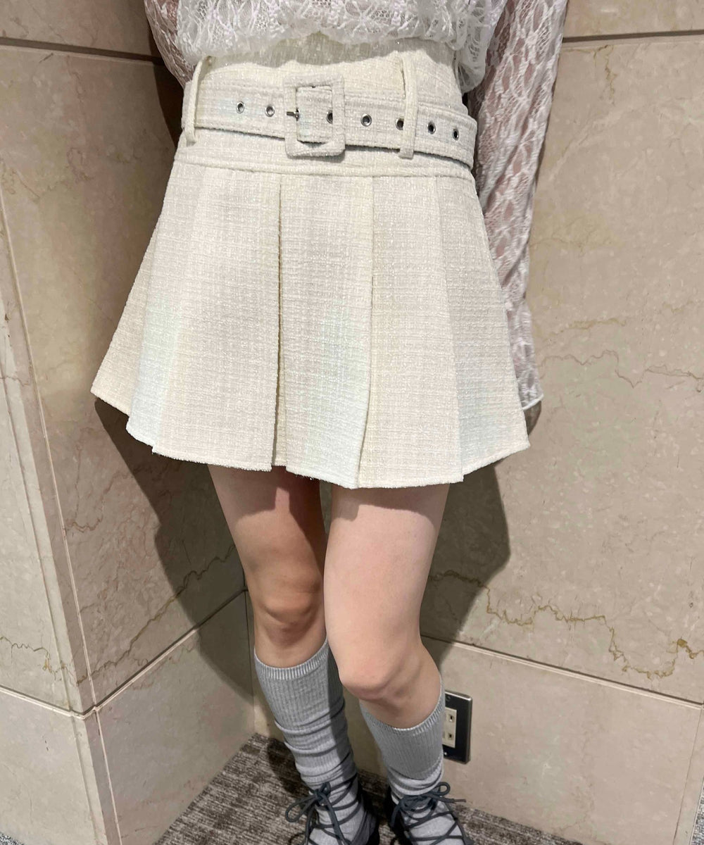 ベルト付きツイードスカート