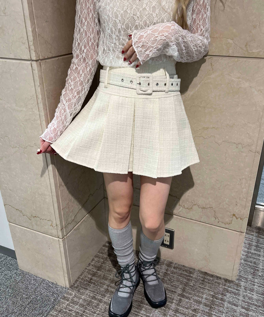 ベルト付きツイードスカート