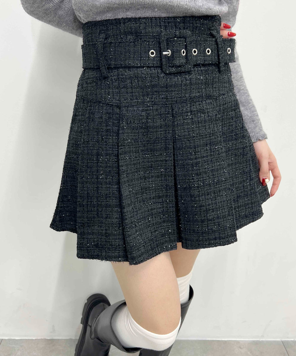 ベルト付きツイードスカート