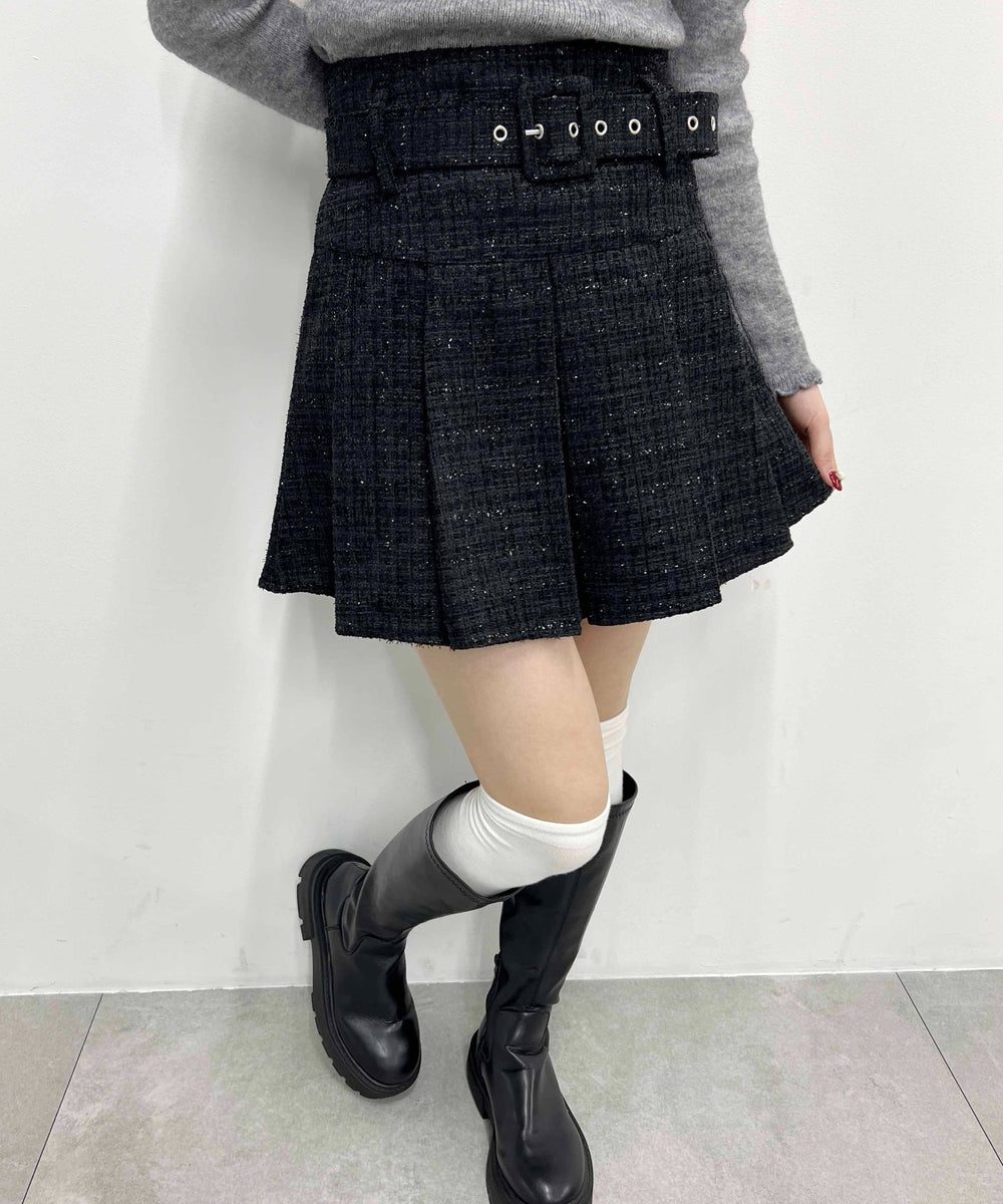 ベルト付きツイードスカート