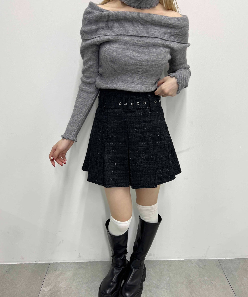 ベルト付きツイードスカート