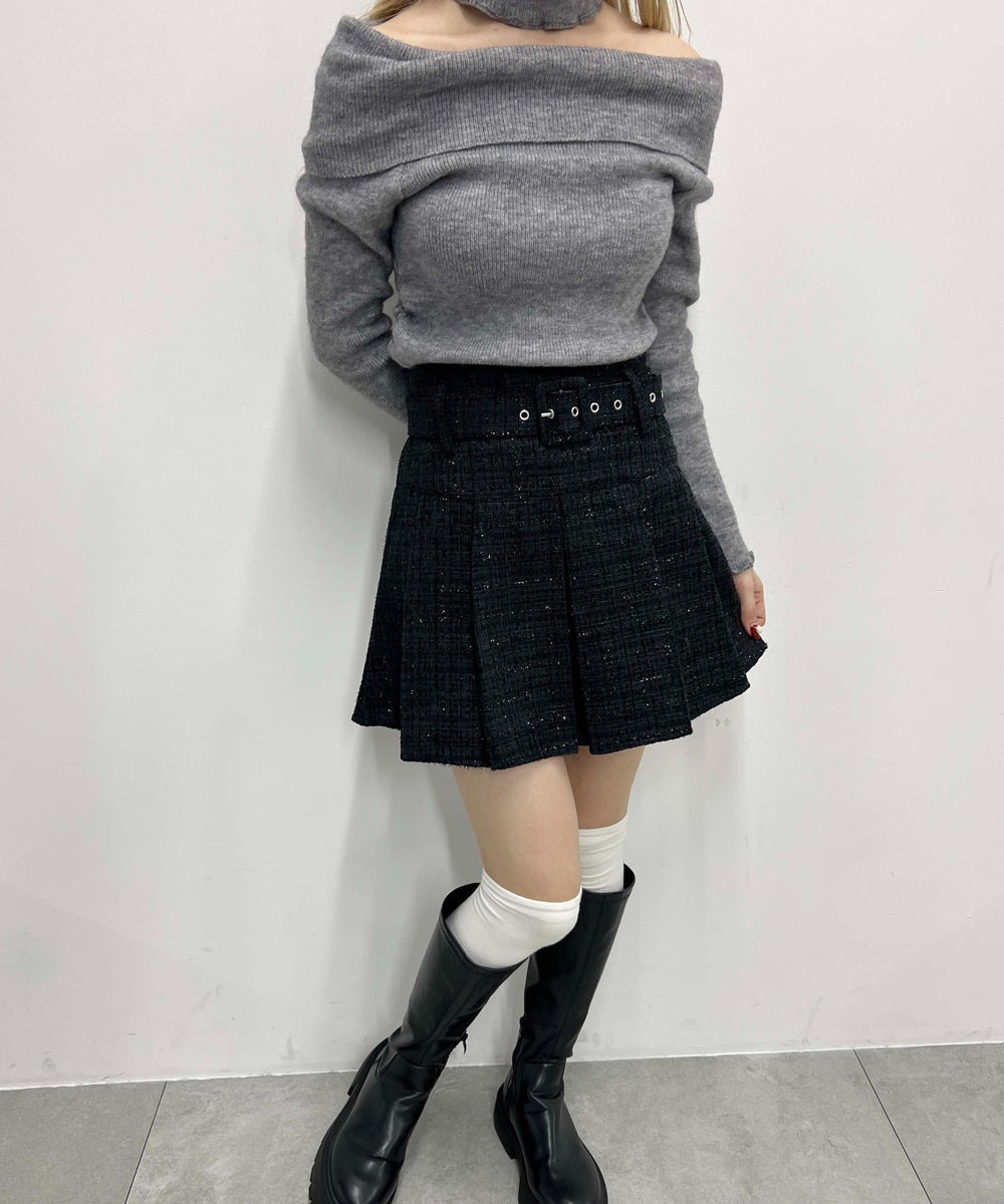 ベルト付きツイードスカート