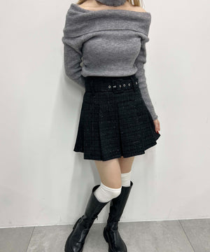 ベルト付きツイードスカート