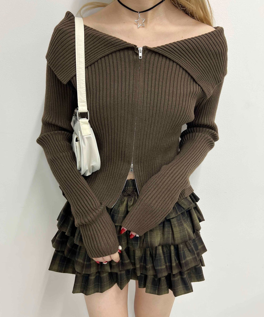 ダブルジップオフショルカーディガン