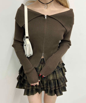 ダブルジップオフショルカーディガン