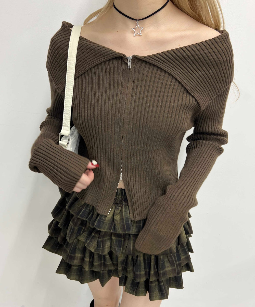 ダブルジップオフショルカーディガン