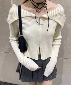 ダブルジップオフショルカーディガン