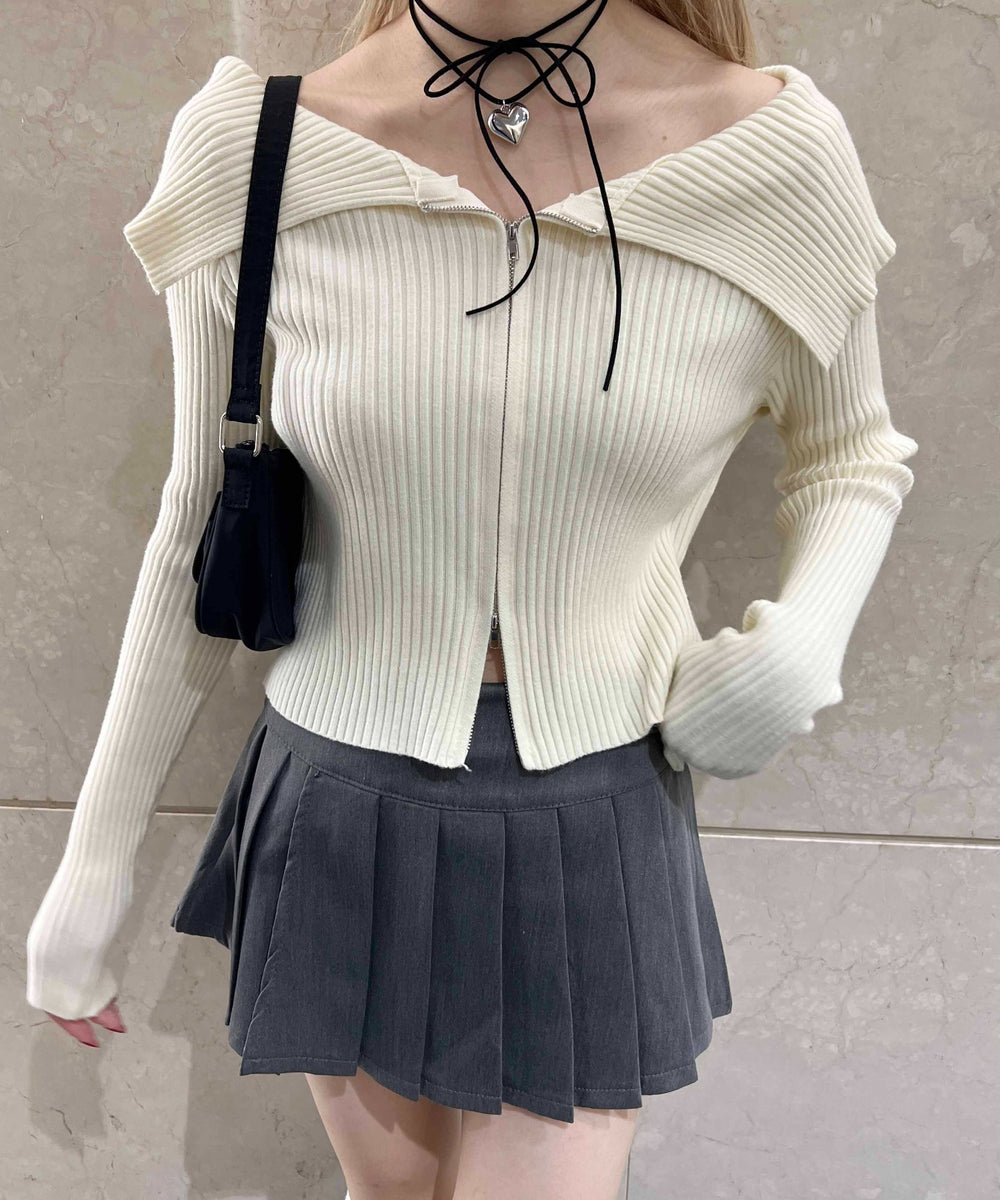 ダブルジップオフショルカーディガン