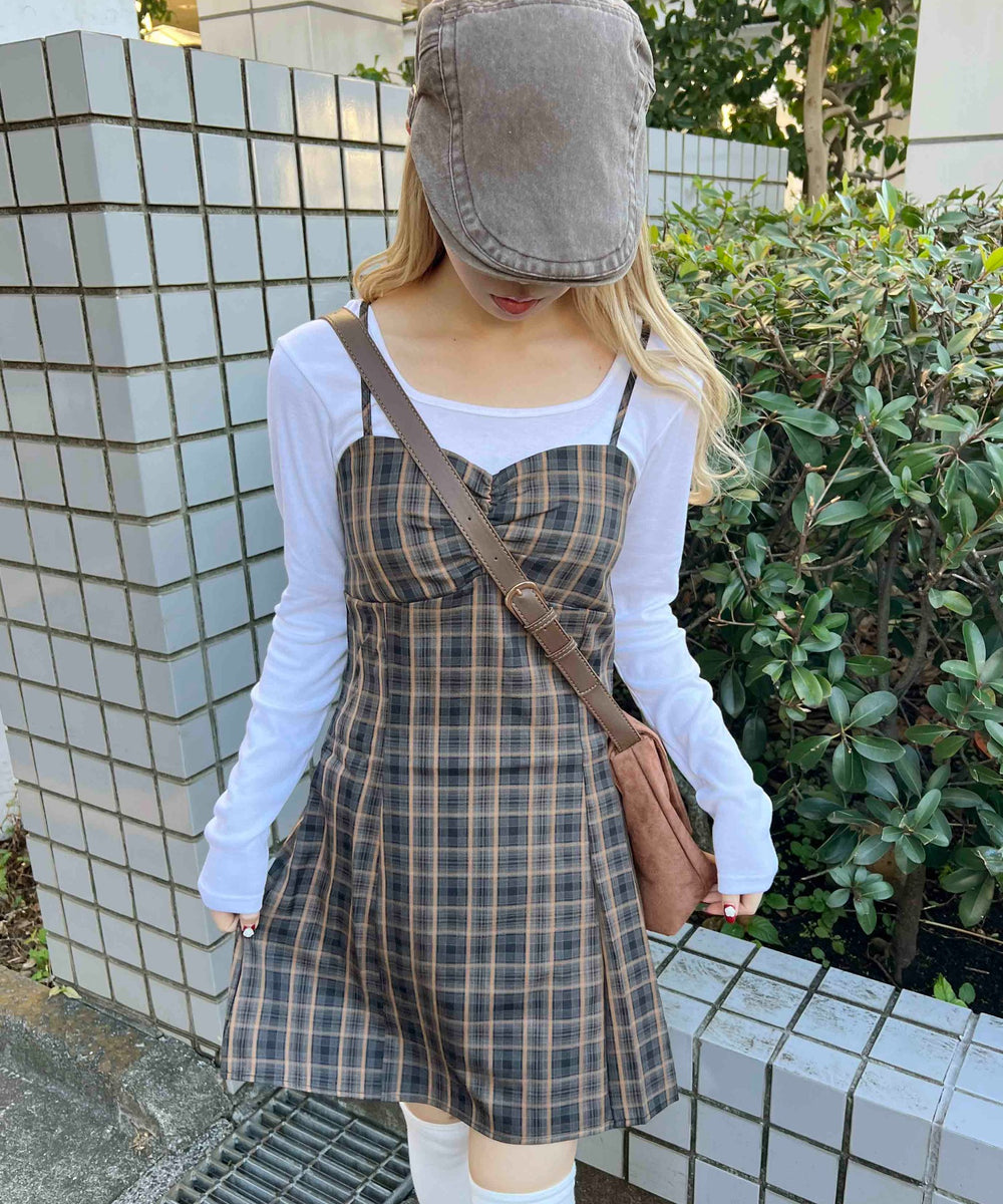 ガーリーチェックキャミワンピース