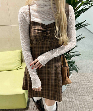 ガーリーチェックキャミワンピース