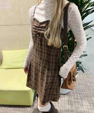 ガーリーチェックキャミワンピース