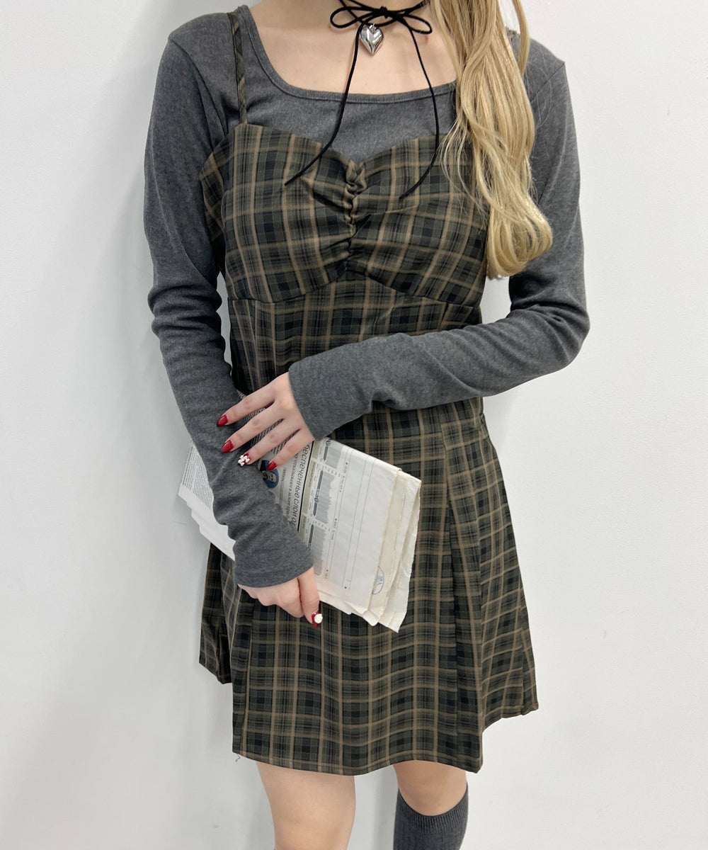 ガーリーチェックキャミワンピース