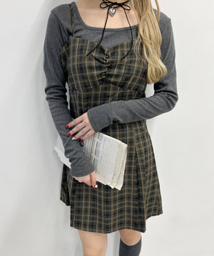 ガーリーチェックキャミワンピース