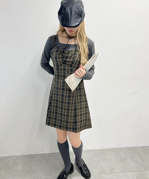 ガーリーチェックキャミワンピース