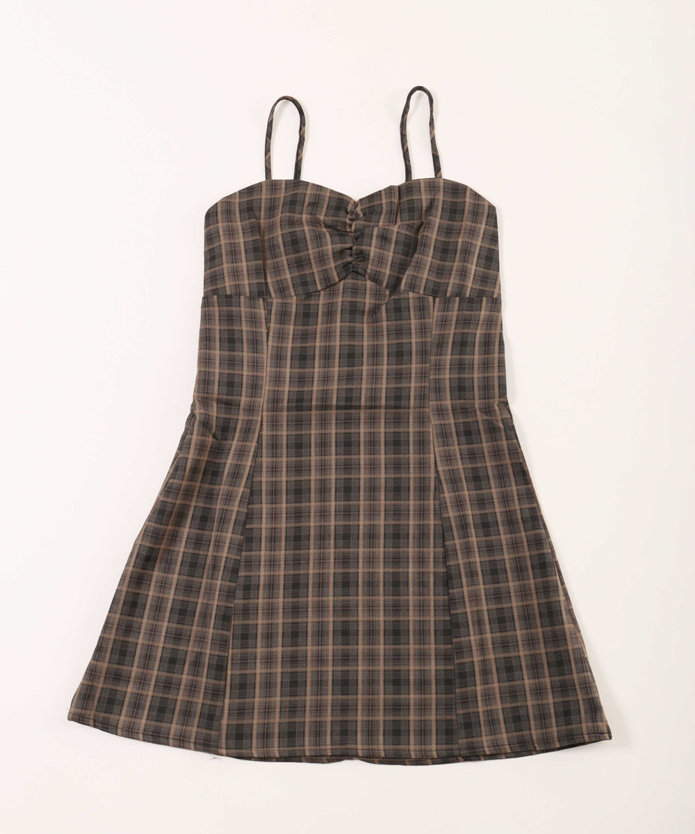 ガーリーチェックキャミワンピース
