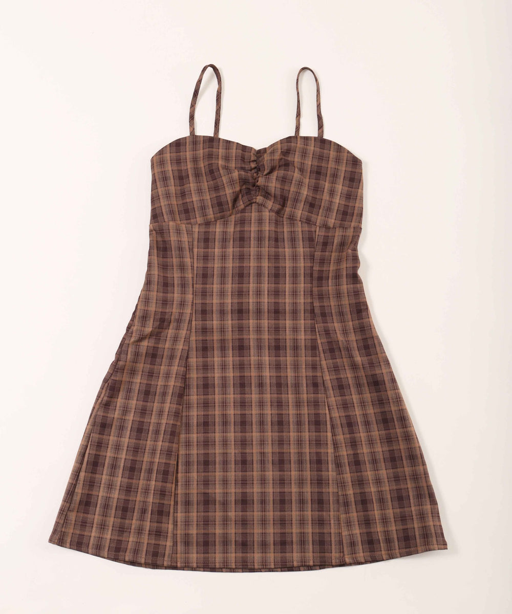 ガーリーチェックキャミワンピース