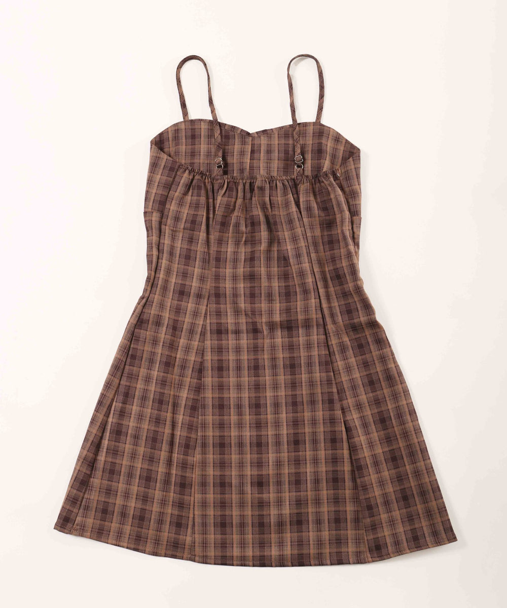 ガーリーチェックキャミワンピース