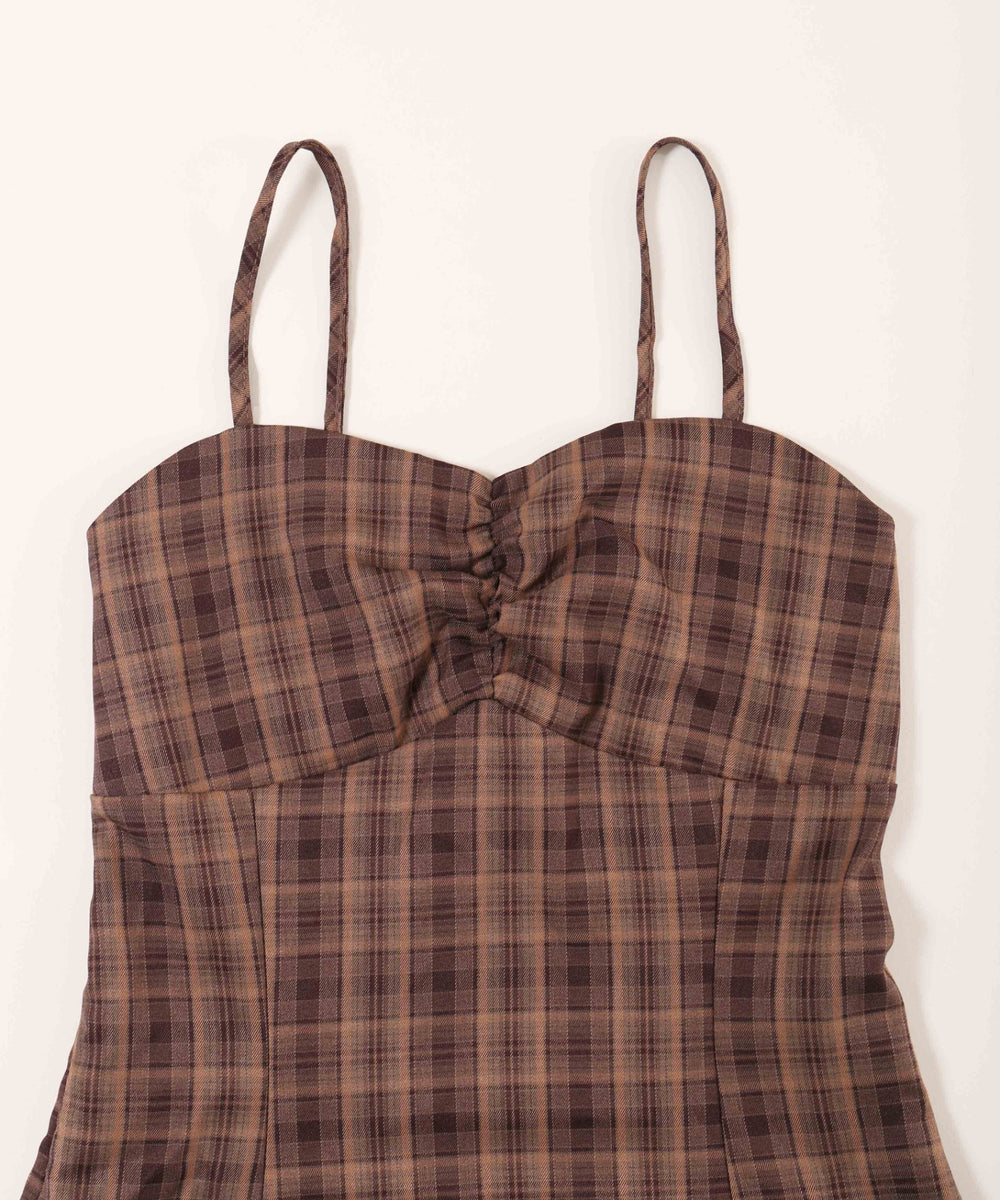 ガーリーチェックキャミワンピース