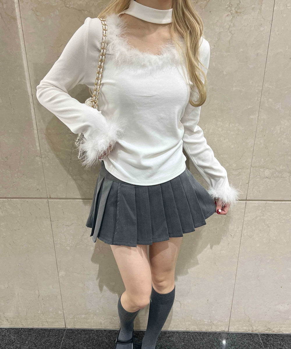 フェイクファーパイピングトップス
