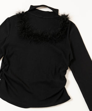 フェイクファーパイピングトップス