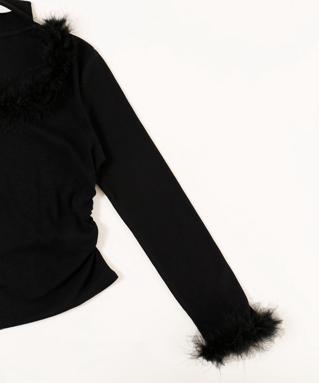 フェイクファーパイピングトップス