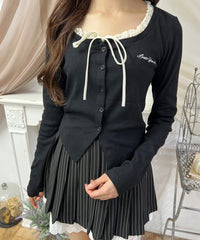 フリルネックリボンカーディガン