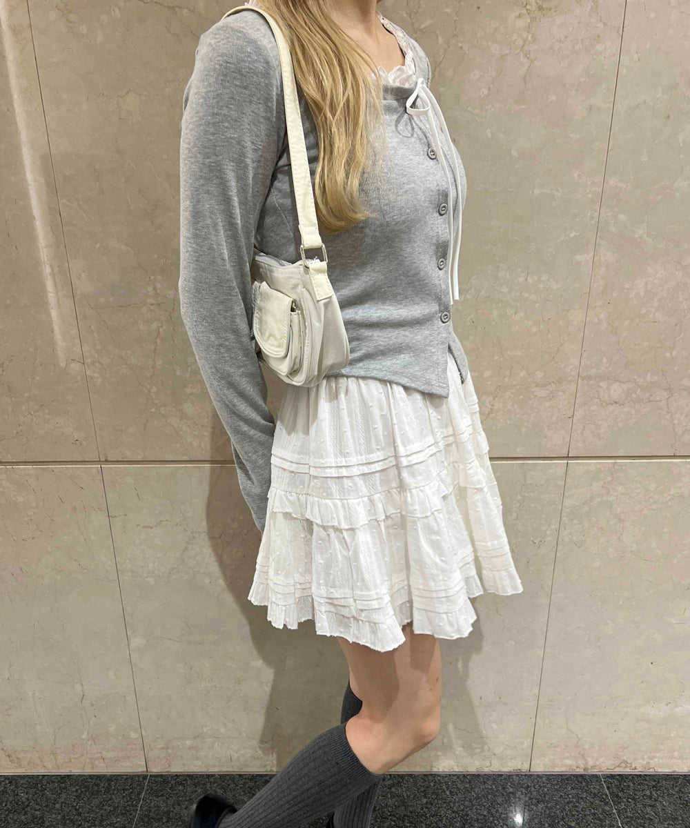 フリルネックリボンカーディガン