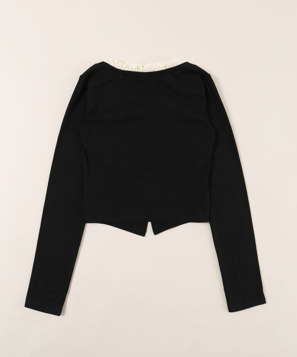 フリルネックリボンカーディガン