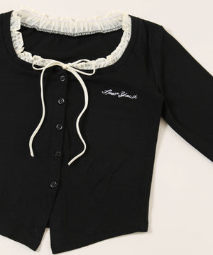 フリルネックリボンカーディガン