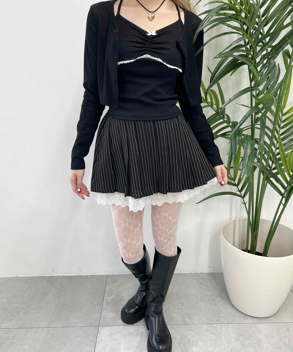 ピンストライプレースレイヤードスカート