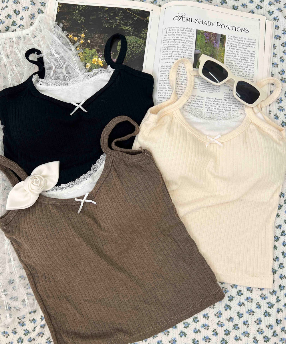 フェイクレイヤードリボンキャミソール