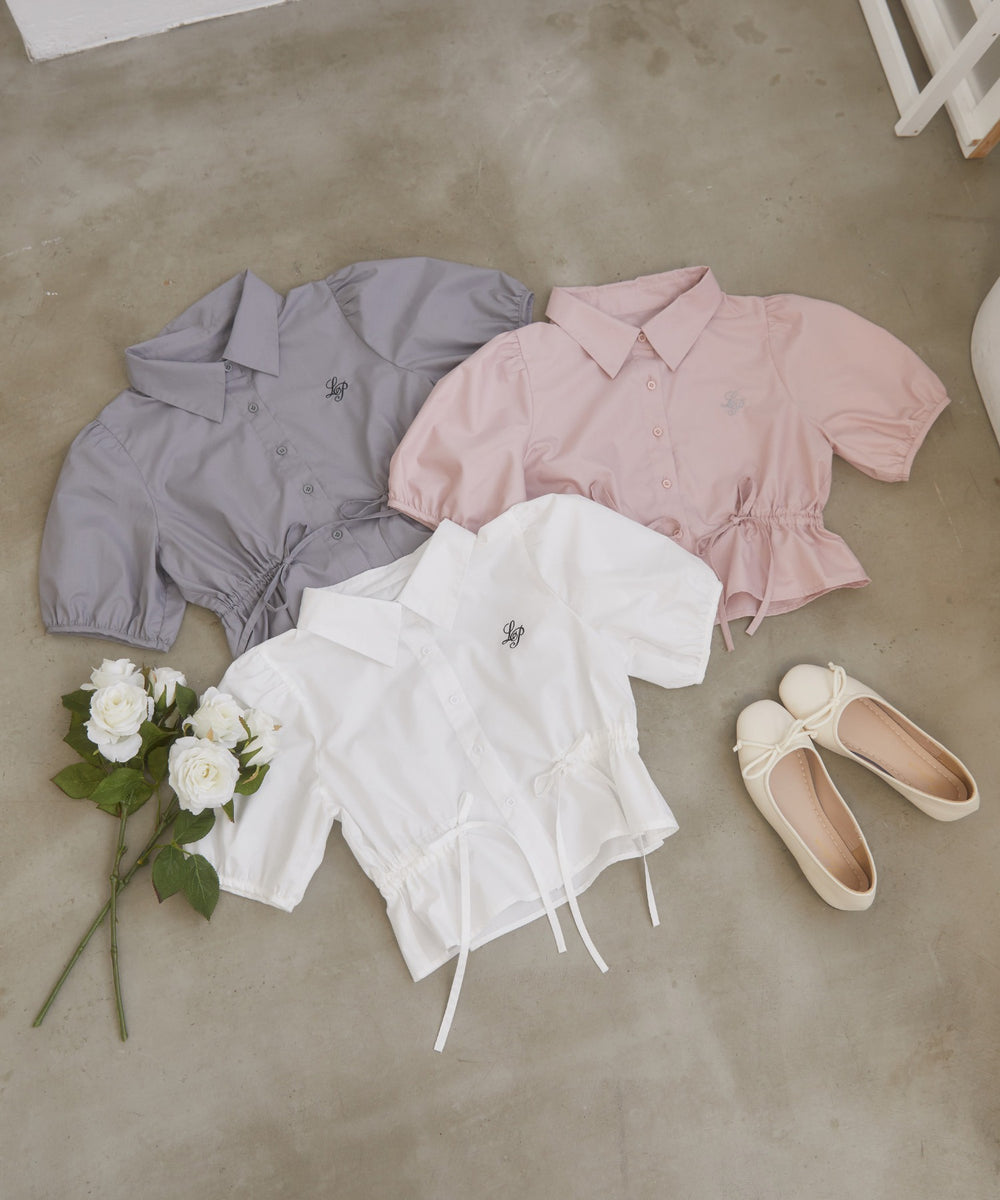 ウエストリボンパフスリーブブラウス