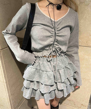 レースパイピングドロストトップス