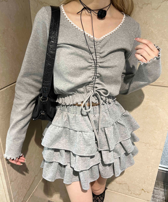 レースパイピングドロストトップス