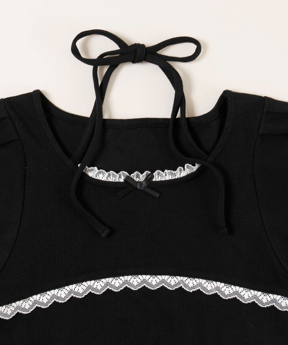 レースパイピングリブトップス