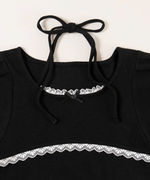 レースパイピングリブトップス