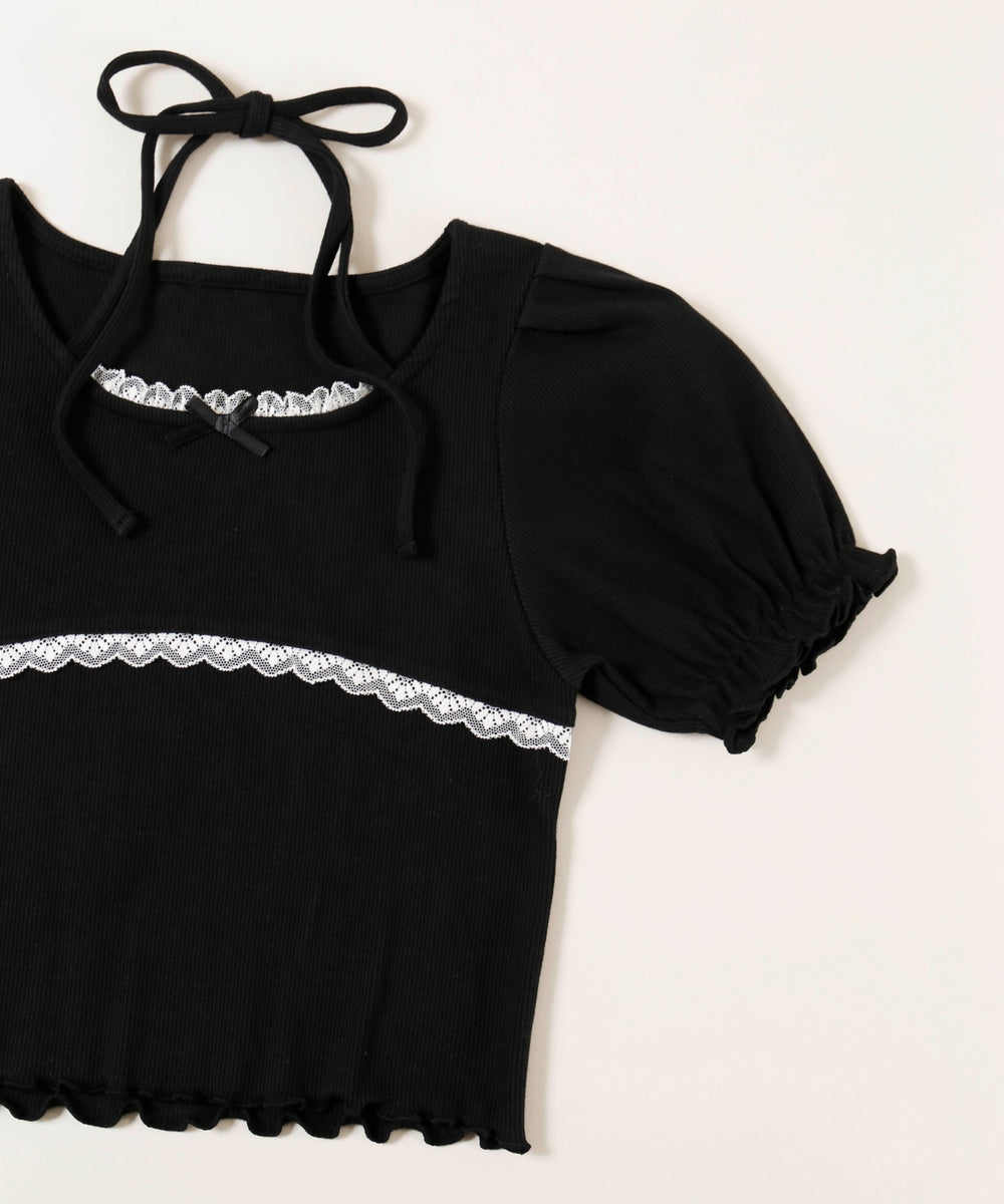 レースパイピングリブトップス