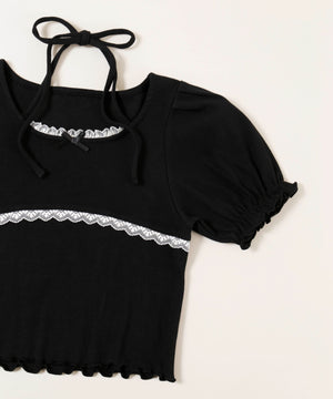 レースパイピングリブトップス