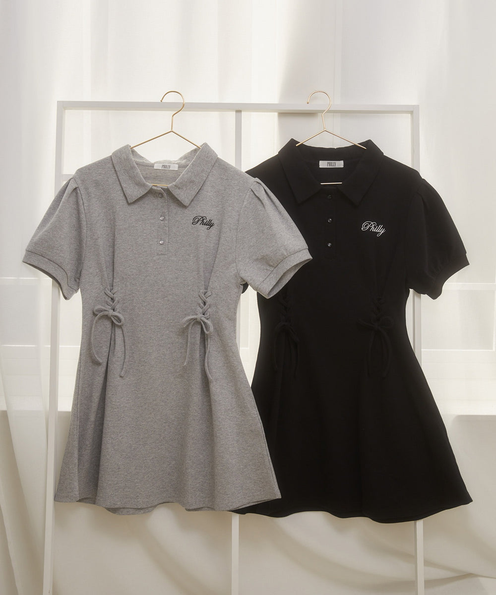 レースアップポロワンピース