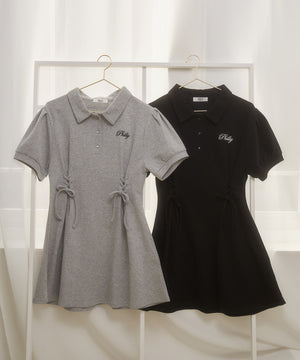 レースアップポロワンピース