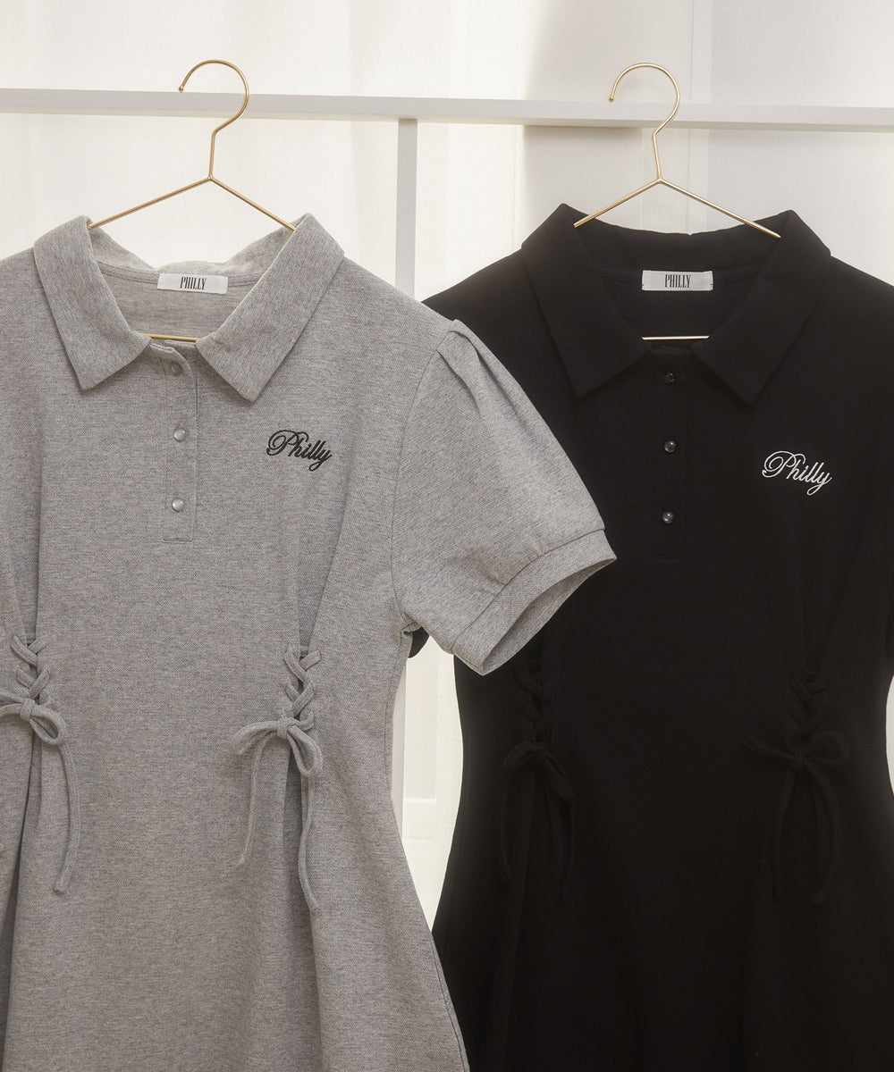 レースアップポロワンピース