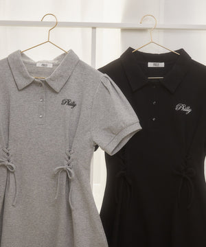 レースアップポロワンピース